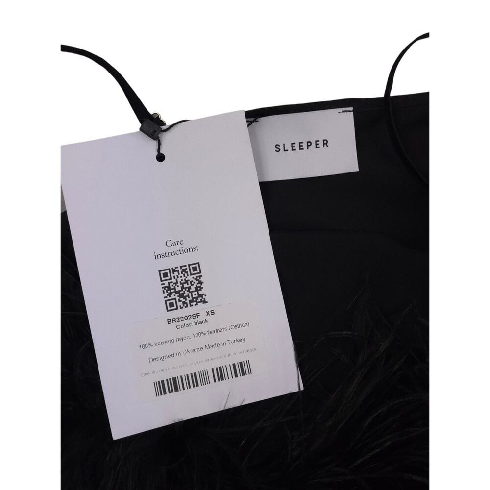 Sleeper Boheme Satin Midi Slip Dress Black Ostrich Feather Trim - Picture 9 of 12